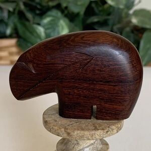 Vintage Wood Zuni Bear Fetish Figurine Polished Ironwood Animal Carving Statue